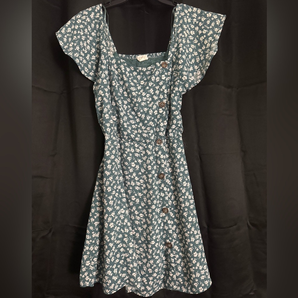Blue Floral Button Dress